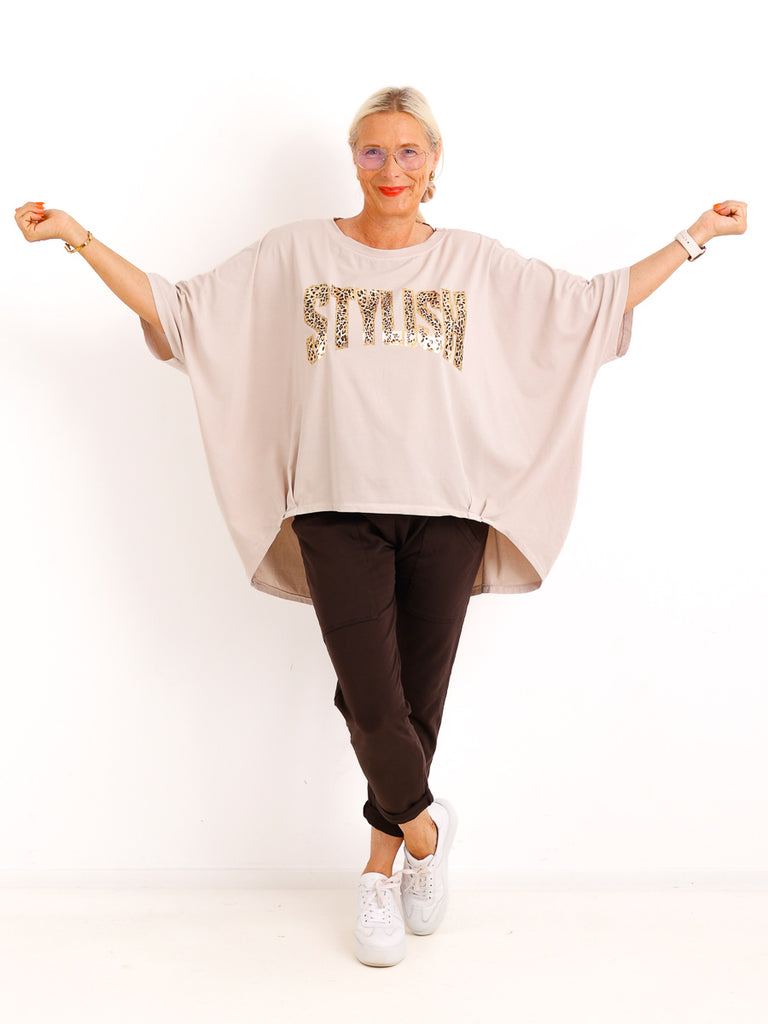 Curvy-Oversize-Shirt STELLA.S – Leo-Statement mit Glitzer-Print – Gr. 42-52