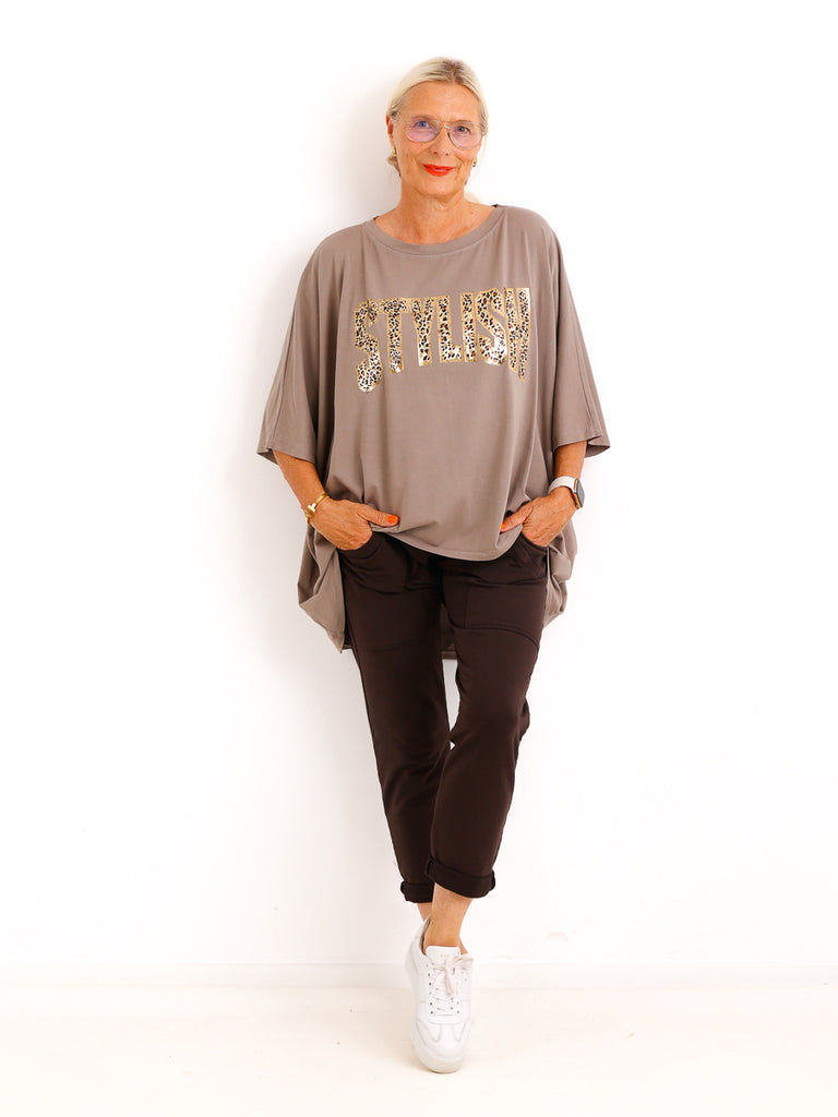 Curvy-Oversize-Shirt STELLA.S – Leo-Statement mit Glitzer-Print – Gr. 42-52