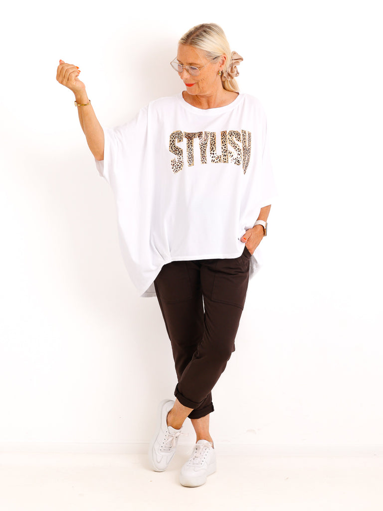 Curvy-Oversize-Shirt STELLA.S – Leo-Statement mit Glitzer-Print – Gr. 42-52