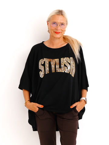 Curvy-Oversize-Shirt STELLA.S – Leo-Statement mit Glitzer-Print – Gr. 42-52