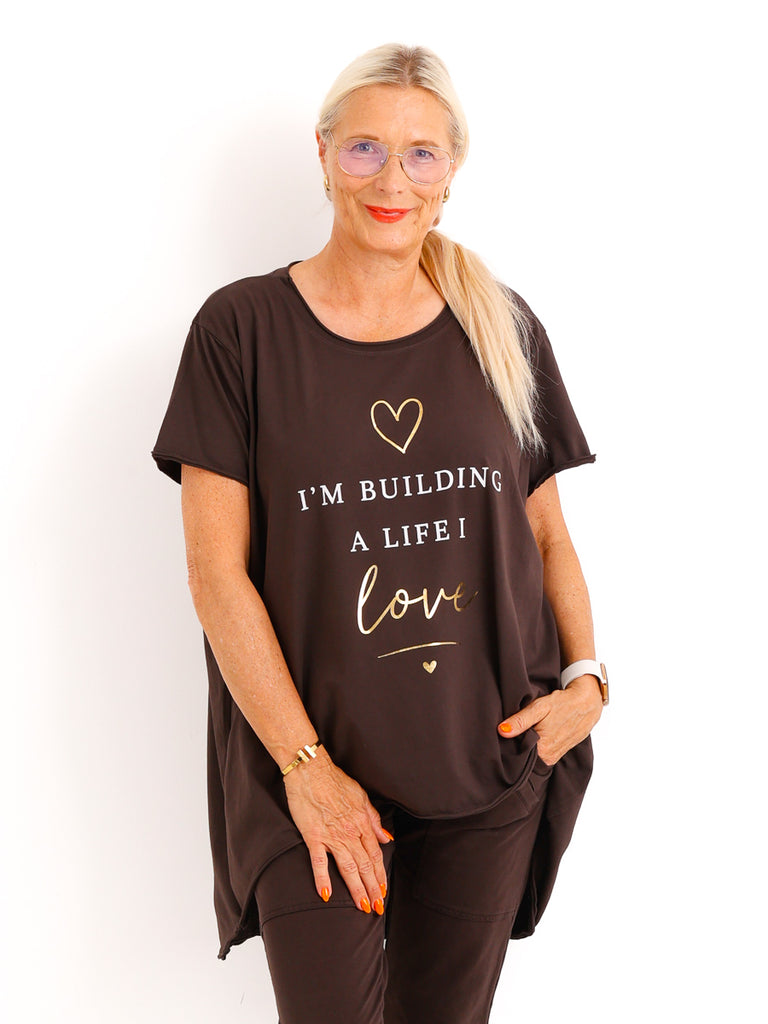 Oversize-Shirt SOFIA.S – Statement-Print mit edlen Goldakzenten – Gr. 38-46