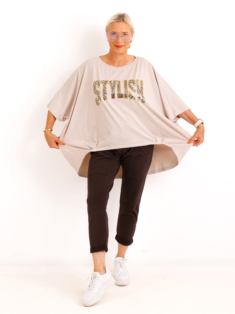 Curvy-Oversize-Shirt STELLA.S – Leo-Statement mit Glitzer-Print – Gr. 42-52