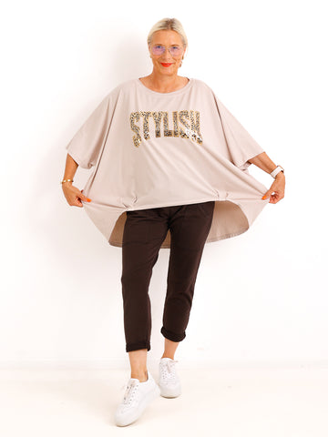 Curvy-Oversize-Shirt STELLA.S – Leo-Statement mit Glitzer-Print – Gr. 42-52