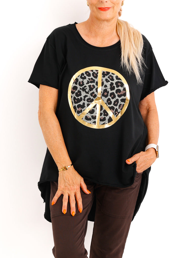 Lässiges Oversize-Shirt MELISSA.S – Leo-Peace mit edlem Goldglanz