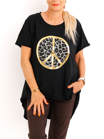 Lässiges Oversize-Shirt MELISSA.S – Leo-Peace mit edlem Goldglanz