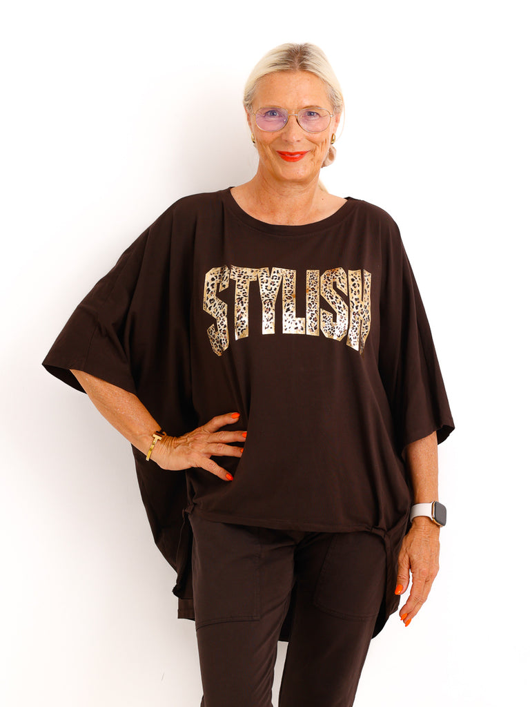 Curvy-Oversize-Shirt STELLA.S – Leo-Statement mit Glitzer-Print – Gr. 42-52