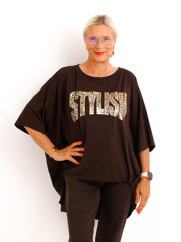 Curvy-Oversize-Shirt STELLA.S – Leo-Statement mit Glitzer-Print – Gr. 42-52