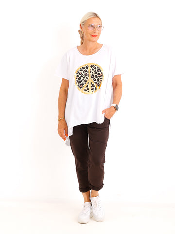 Lässiges Oversize-Shirt MELISSA.S – Leo-Peace mit edlem Goldglanz