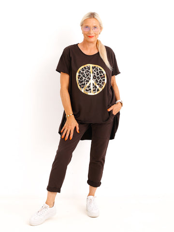 Lässiges Oversize-Shirt MELISSA.S – Leo-Peace mit edlem Goldglanz