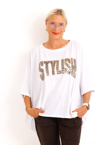 Curvy-Oversize-Shirt STELLA.S – Leo-Statement mit Glitzer-Print – Gr. 42-52