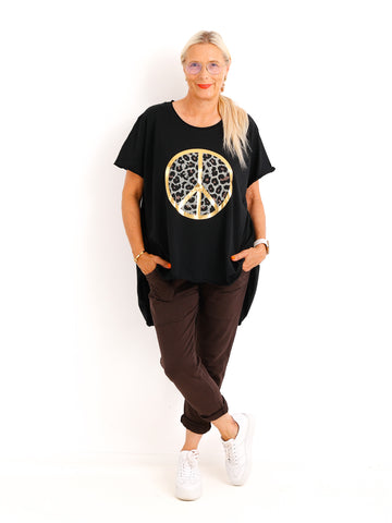 Lässiges Oversize-Shirt MELISSA.S – Leo-Peace mit edlem Goldglanz