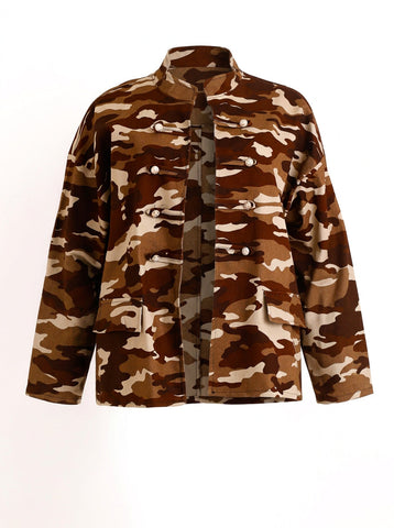 Curvy Size Denim-Jacke SANNE – Camouflage-Look mit dekorativen Riegeln – Gr. 46–56