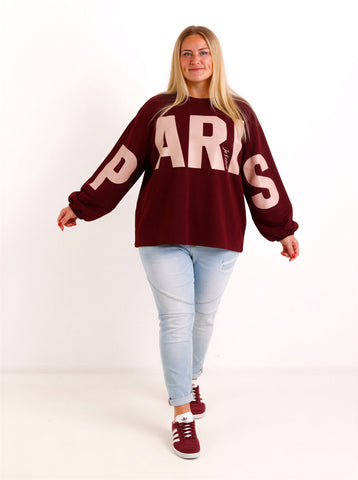 Oversize Sweatshirt TESSA – PARIS Statement-Print über Front & Ärmel – Gr. 40–46