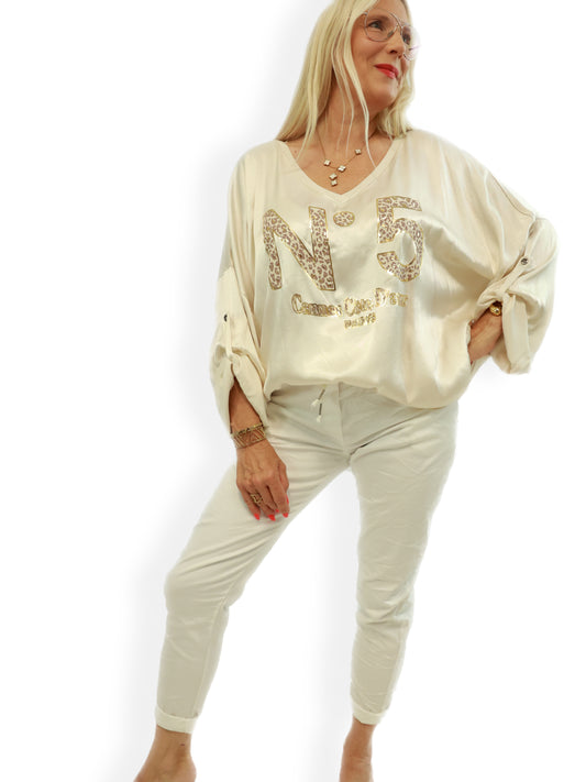 CANDY Plus Size Satin Longsleeve - beige