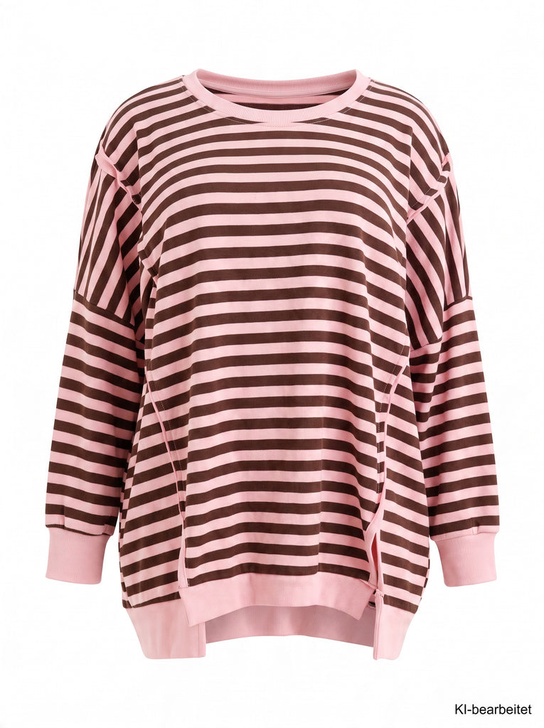 Curvy Size Sweatshirt MERLINDE – Geringelter Oversize-Look mit Inside-Out-Details – Gr. 46–56