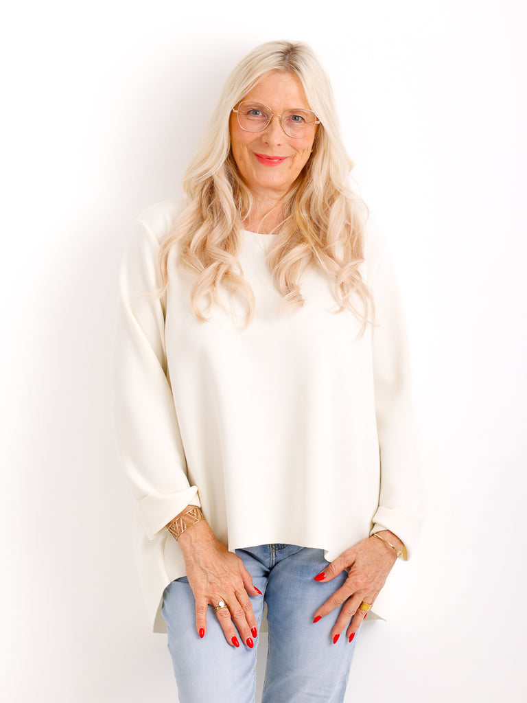 Oversize Viskose-Sweatshirt RIEKE – Fließende A-Linie mit V-Ausschnitt – Gr. 36–42