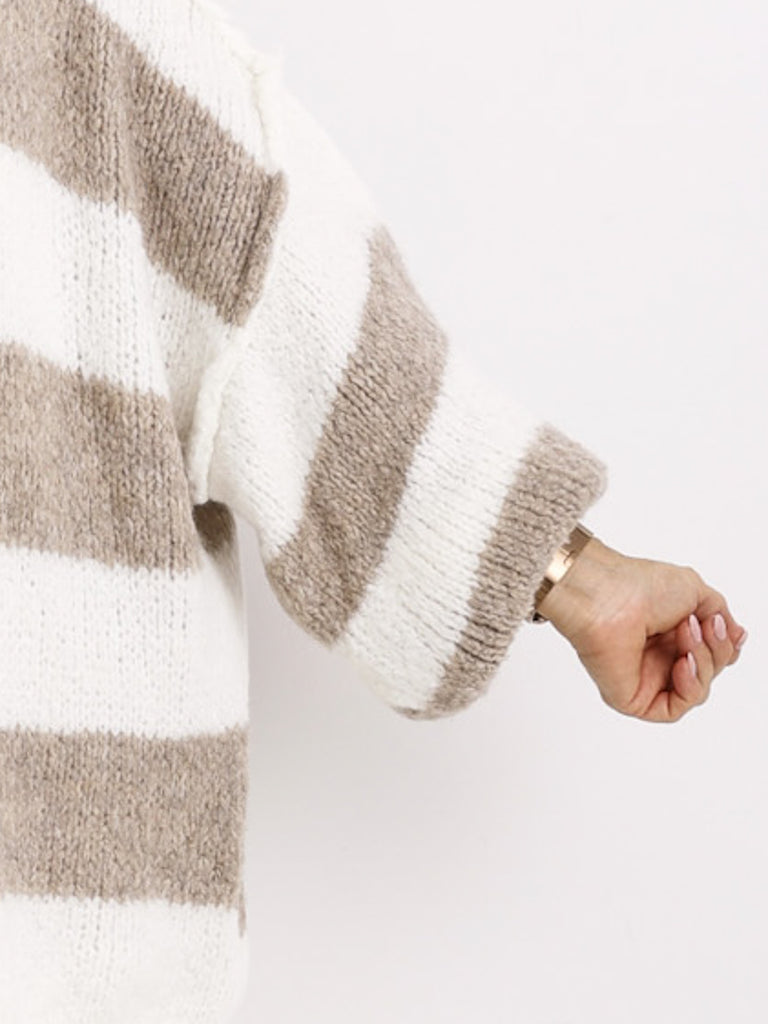 ALINA XXL Pullover - beige/wollweiß gestreift
