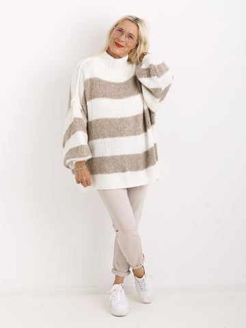 ALINA XXL Pullover - beige/wollweiß gestreift
