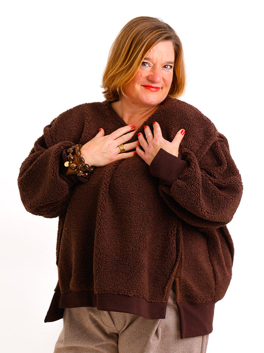 TINA Oversize Teddy Pullover - schoko