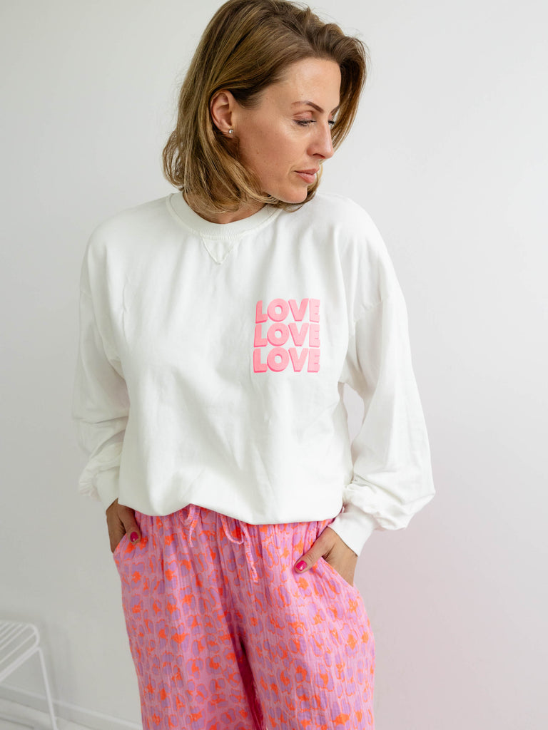 LOVE Oversize Sweatshirt - weiß/pink