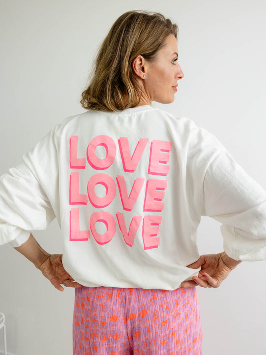 LOVE Oversize Sweatshirt - weiß/pink