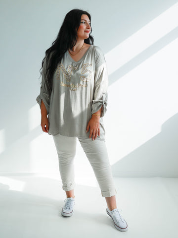 CANDY Plus Size Satin Longsleeve - taupe