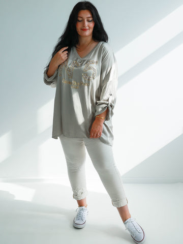 CANDY Plus Size Satin Longsleeve - taupe