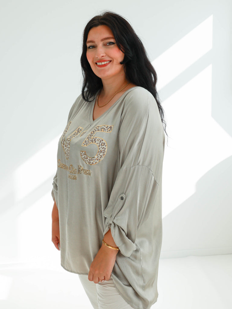 CANDY Plus Size Satin Longsleeve - taupe