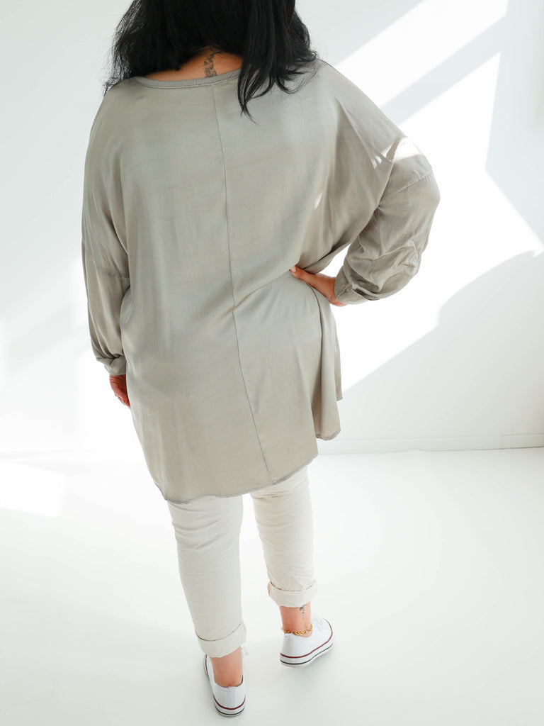 CANDY Plus Size Satin Longsleeve - taupe