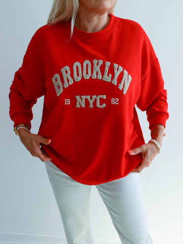 BROOKLYN Oversize Sweatshirt - rot/beige