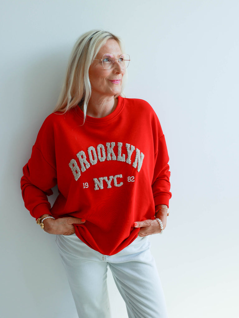 BROOKLYN Oversize Sweatshirt - rot/beige