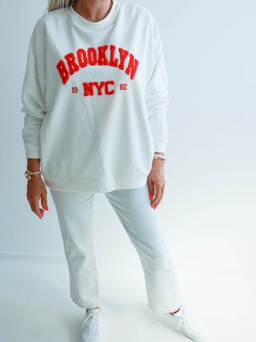 BROOKLYN Oversize Sweatshirt - weiß/rot