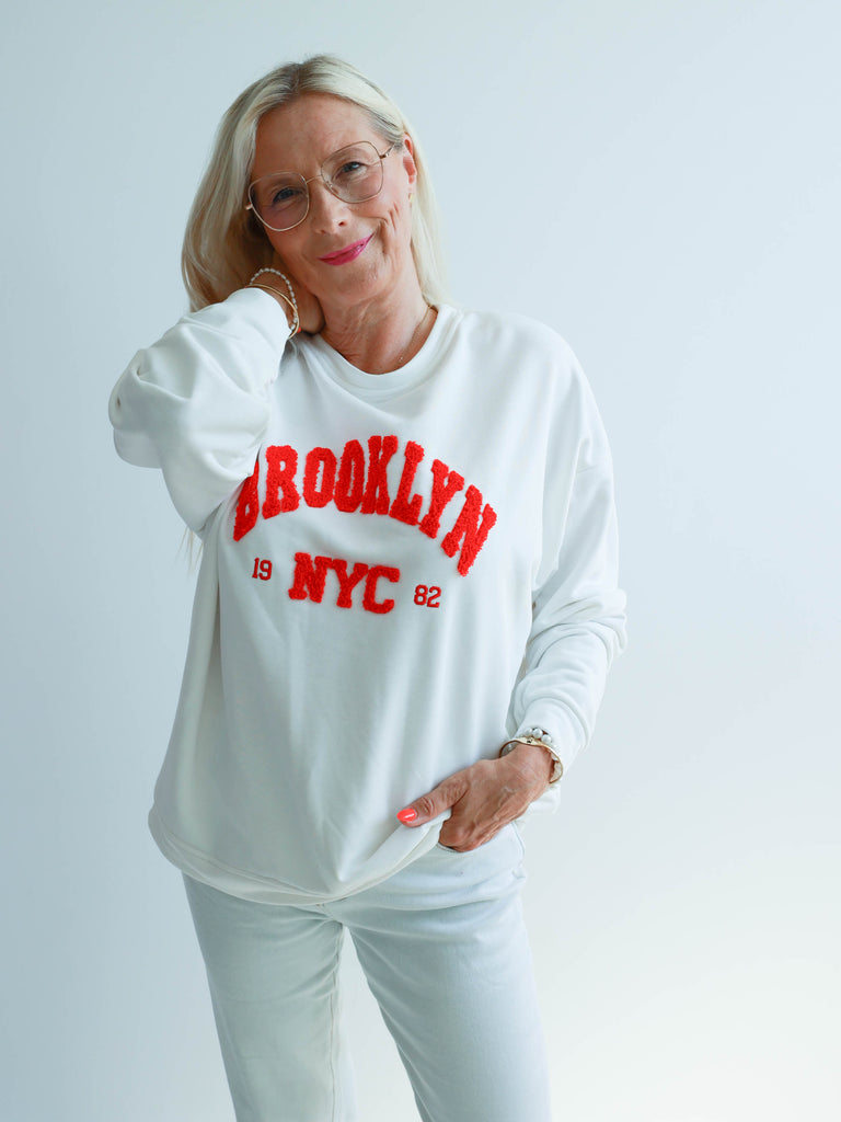 BROOKLYN Oversize Sweatshirt - weiß/rot