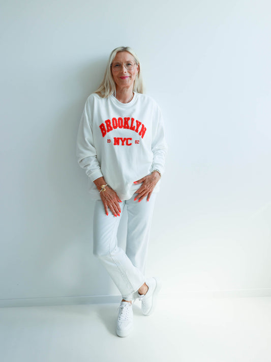 BROOKLYN Oversize Sweatshirt - weiß/rot