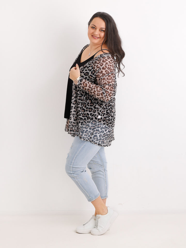 Mesh-Cardigan SONJA.S – Leichter Leo-Überwurf – Gr. 44 bis 48/50