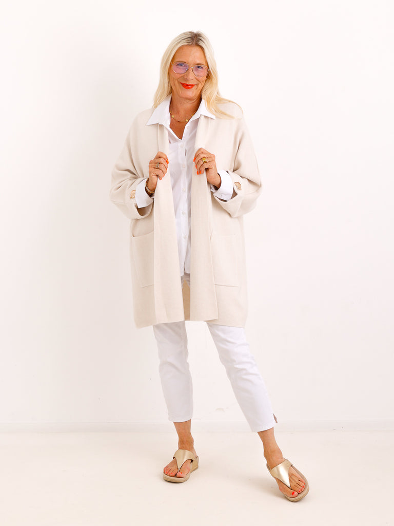 Oversize-Strickjacke VIOLET.S – Lange Feinstrickjacke in offener Silhouette – Gr. 38–48