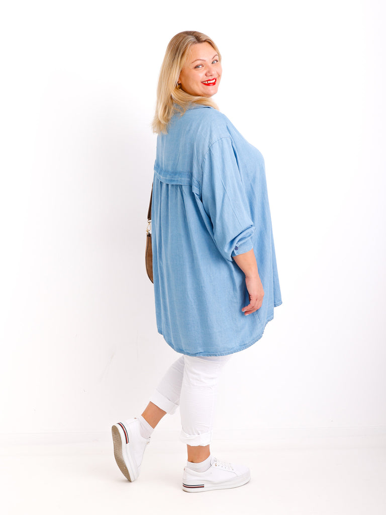 INDIA Curvy Size Bluse - Denim Look
