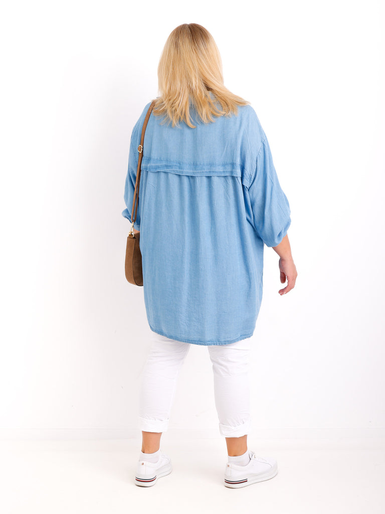 INDIA Curvy Size Bluse - Denim Look
