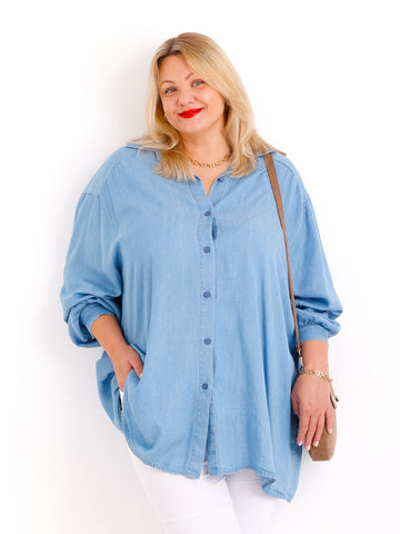 INDIA Curvy Size Bluse - Denim Look