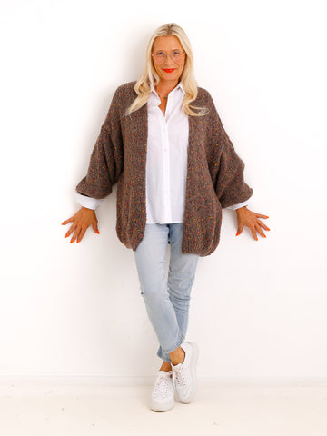 Oversize-Strickjacke ANGIE.S – Flauschiger Konfetti-Strick – Gr. 38–48