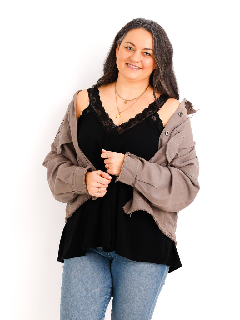 Curvy Viskose Top FELINA.S – A-Linie mit Spitze – Gr. 42-48