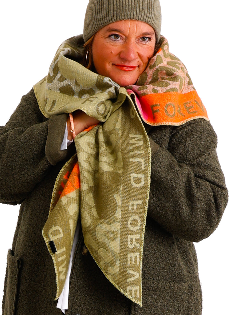 SINA Dreiecksschal  - khaki/orange/pink