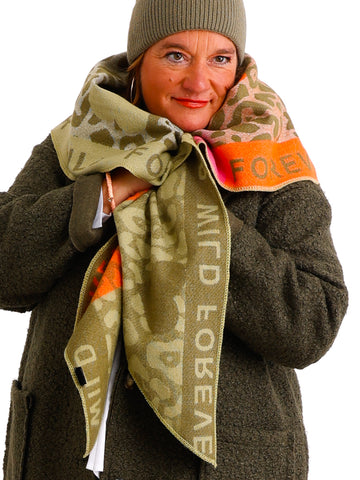 SINA Dreiecksschal  - khaki/orange/pink