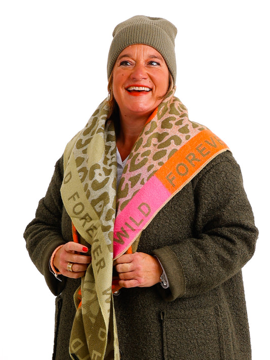 SINA Dreiecksschal  - khaki/orange/pink