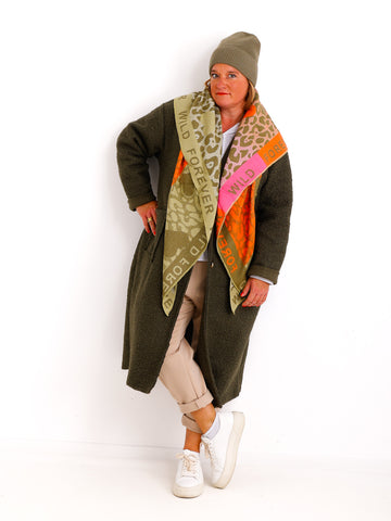 SINA Dreiecksschal  - khaki/orange/pink