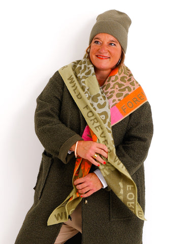 SINA Dreiecksschal  - khaki/orange/pink