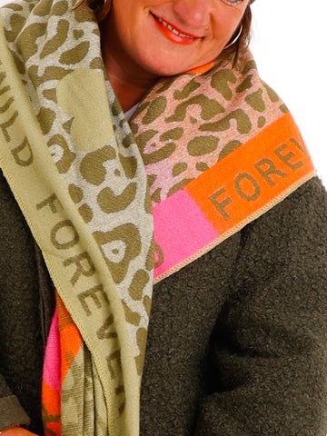 SINA Dreiecksschal  - khaki/orange/pink