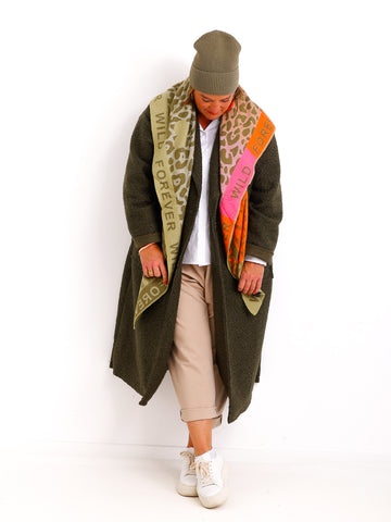 SINA Dreiecksschal  - khaki/orange/pink