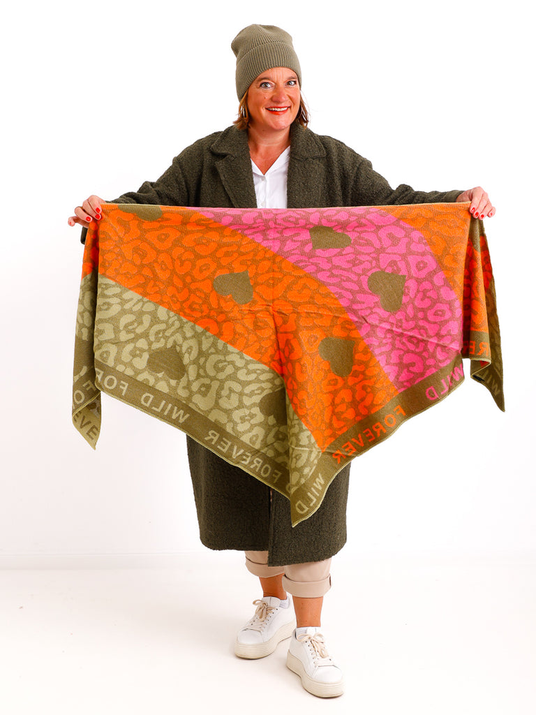 SINA Dreiecksschal  - khaki/orange/pink