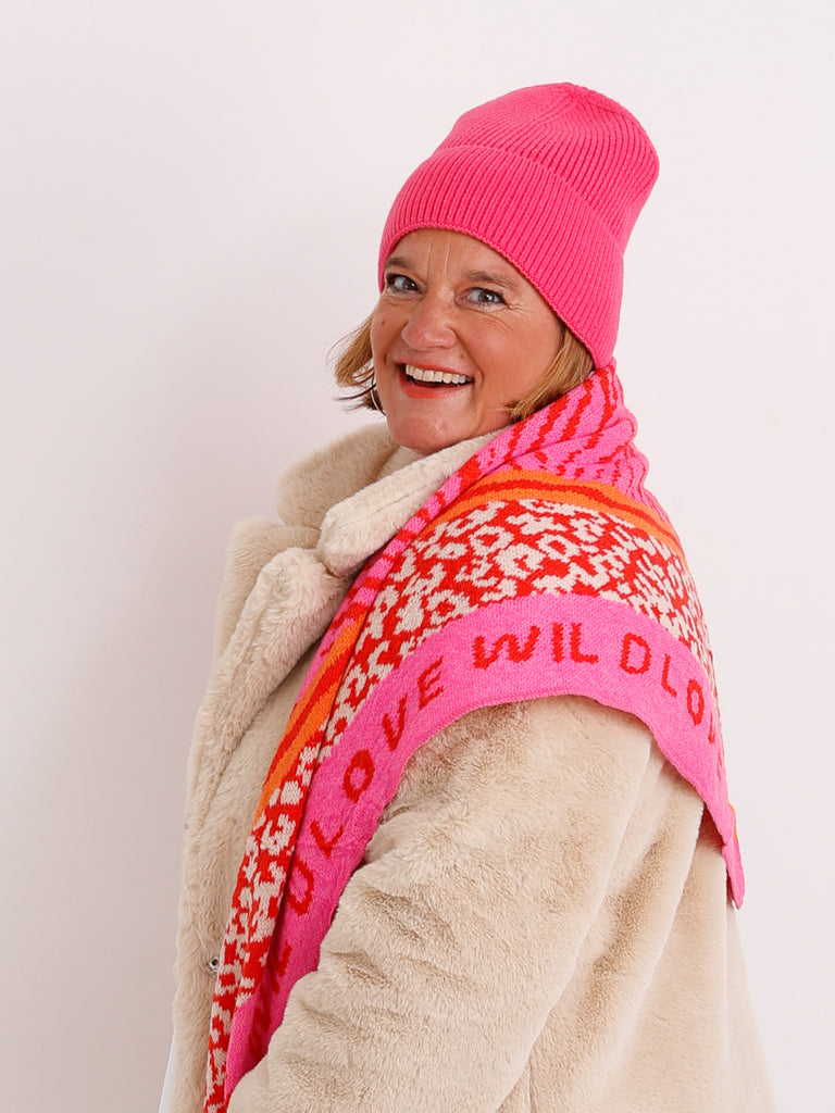 LIVIA Dreiecksschal  - wollweiß/rot/pink